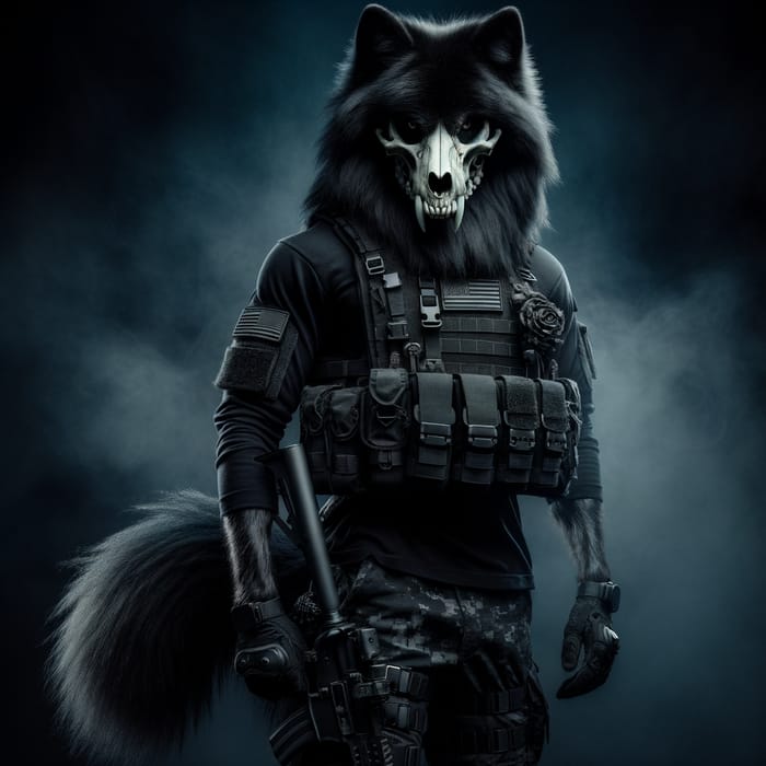 Impressive Dark Wolf in Skull Mask | Military Combat Gear