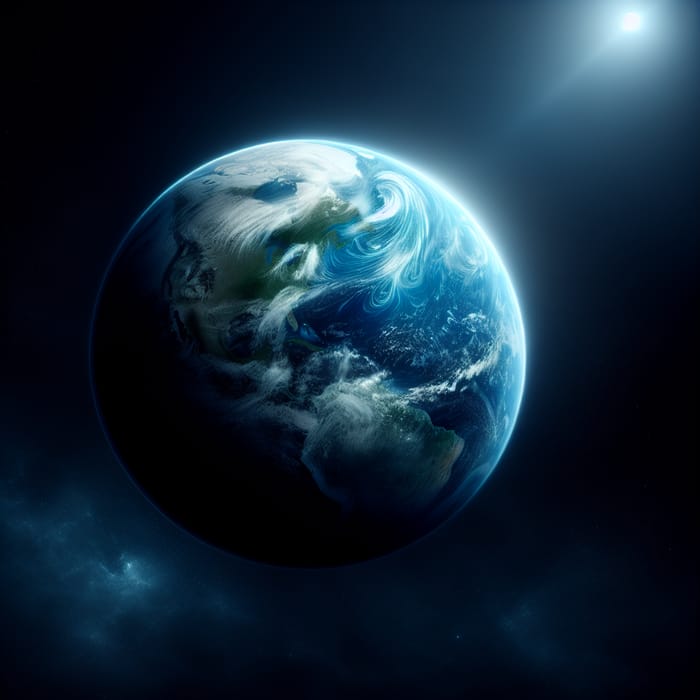 Ethereal Blue Earth on Black Cosmic Background