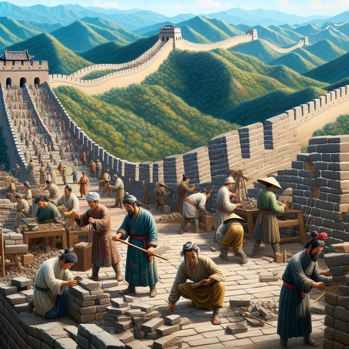 Ancient Guards Constructing Great Wall of China | Historical Image