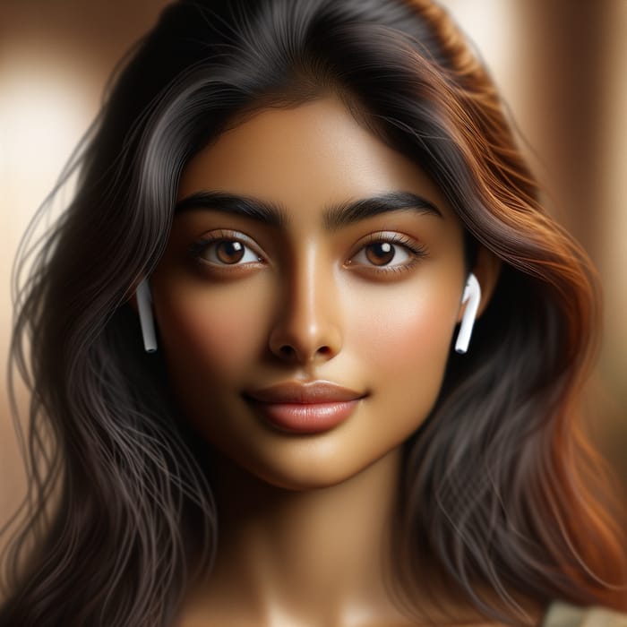 Beautiful Girl with AirPods Pro - Stylish South Asian Woman Portrait