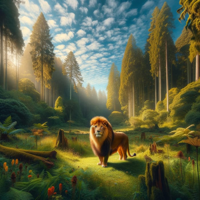 Majestic Lion in Forest: Nature's Golden Beauty