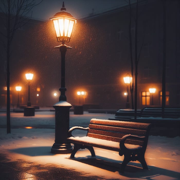 Dark Snowy Evening in the City | Urban Solitude and Street Lamp