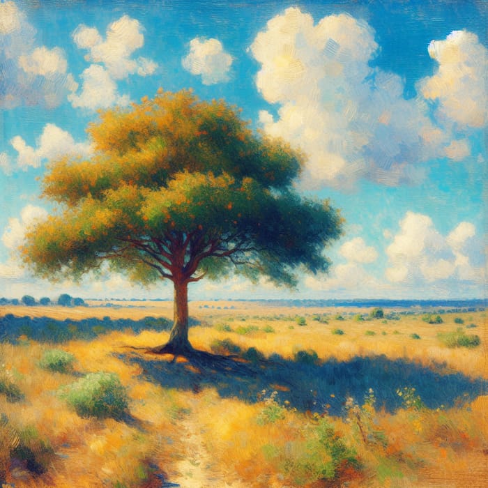 Impressionist Lonely Tree in Serene Landscape