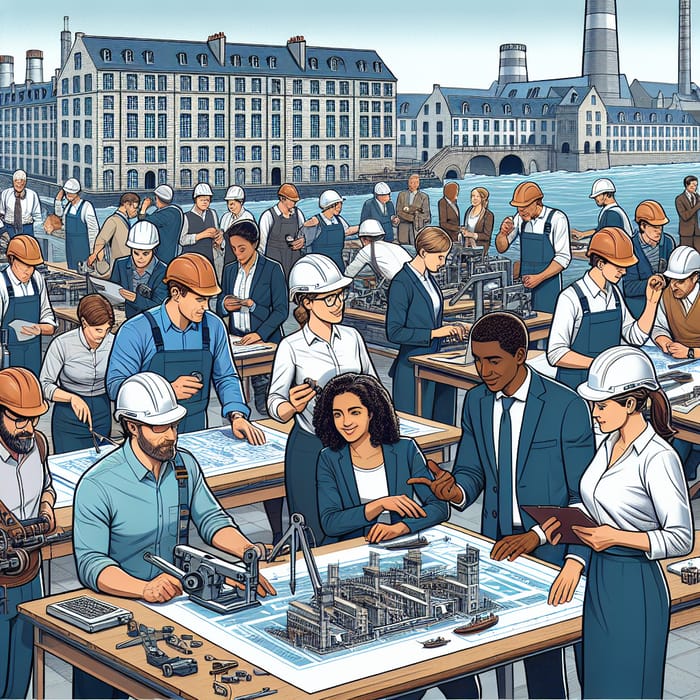 Diverse Engineers & Executives in Brittany Industry | Illustration