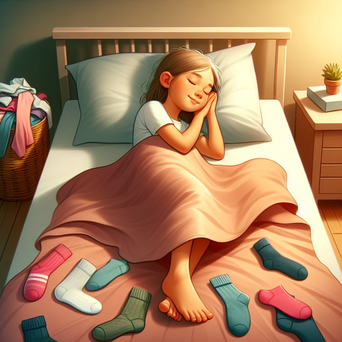 12-Year-Old Girl Sleeping Barefoot in Cozy Bed