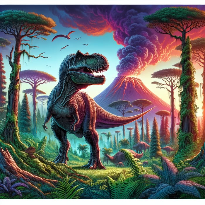 Majestic Tyrannosaurus in Prehistoric Landscape with Short Front Legs