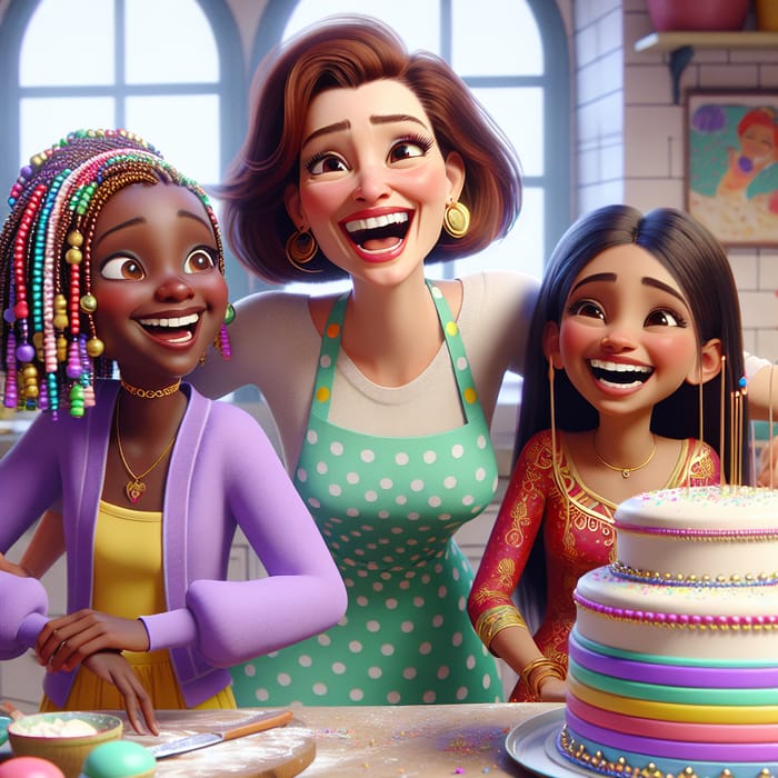 Playful Mom & Daughters Baking Whimsical Cake | Family Fun
