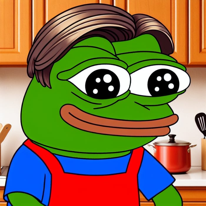 Pepe Frog Cooking in 80s Style Kitchen Scene