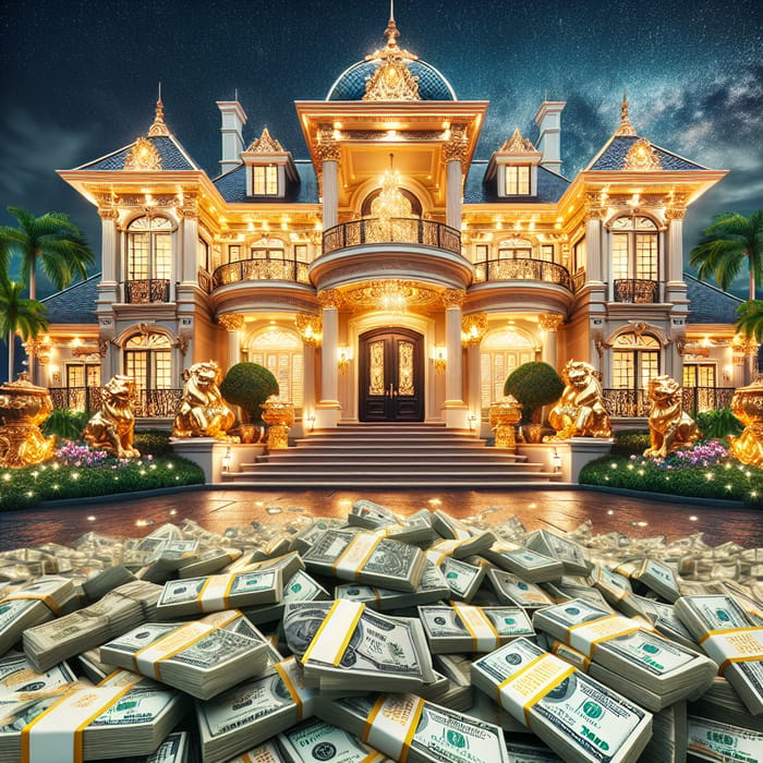 Luxurious Mansion Wealth Display - Gold Opulence & Grandeur