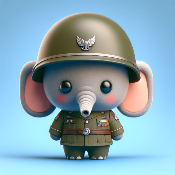 Charming Cartoon Elephant in Military Uniform