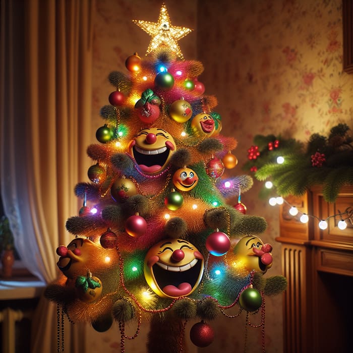 Laughing Christmas Tree with Colorful Ornaments & Twinkling Star
