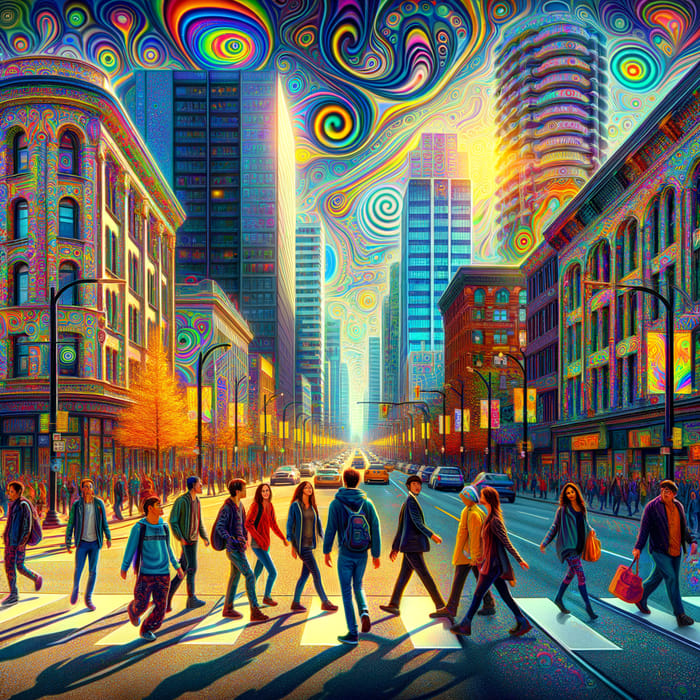 Psychedelic Street Scene in Downtown Vancouver - Colorful Psychedelia