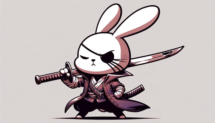 Adorable Rabbit Swordsman with Scar in Daring Stance