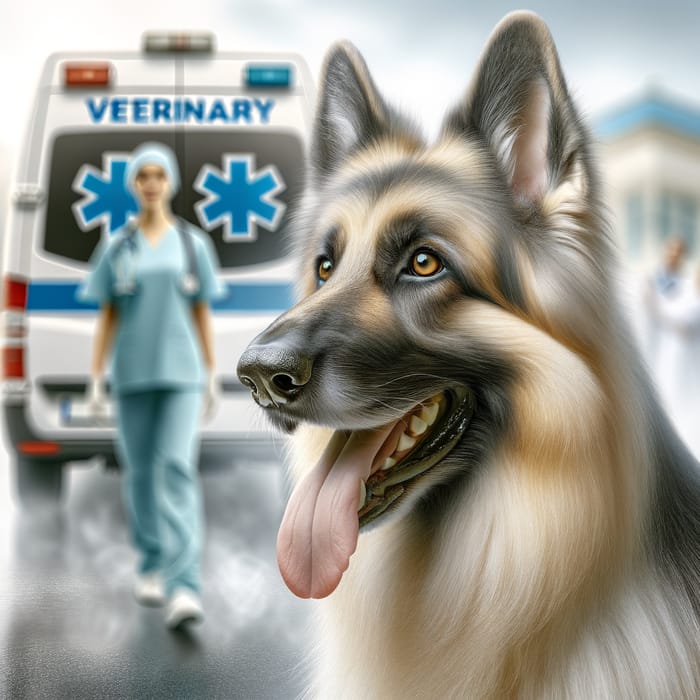 Draw Beautiful and Realistic German Shepherd Dog with Vet Ambulance Background
