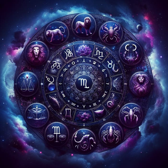 Celestial Astrological Signs on Enchanting Purple-Blue Background