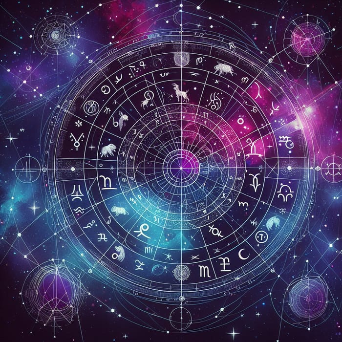 Purple Blue Galaxy Background with Intricate Astrological Chart
