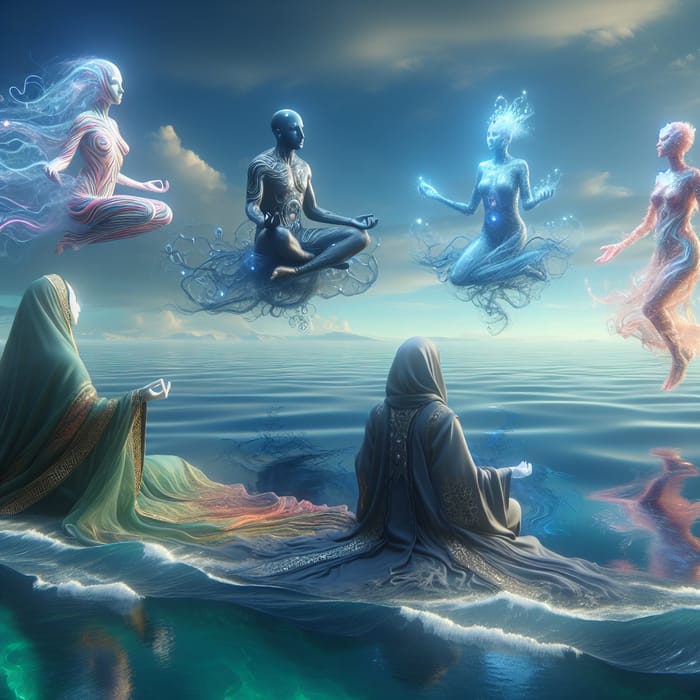 Other Worldly Beings Conversing Over Sea | Enigmatic Encounter