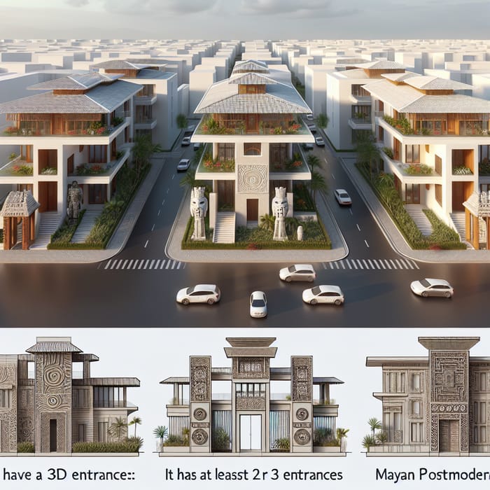 Innovative 3D Residential Complex Design with Diverse Guardhouses