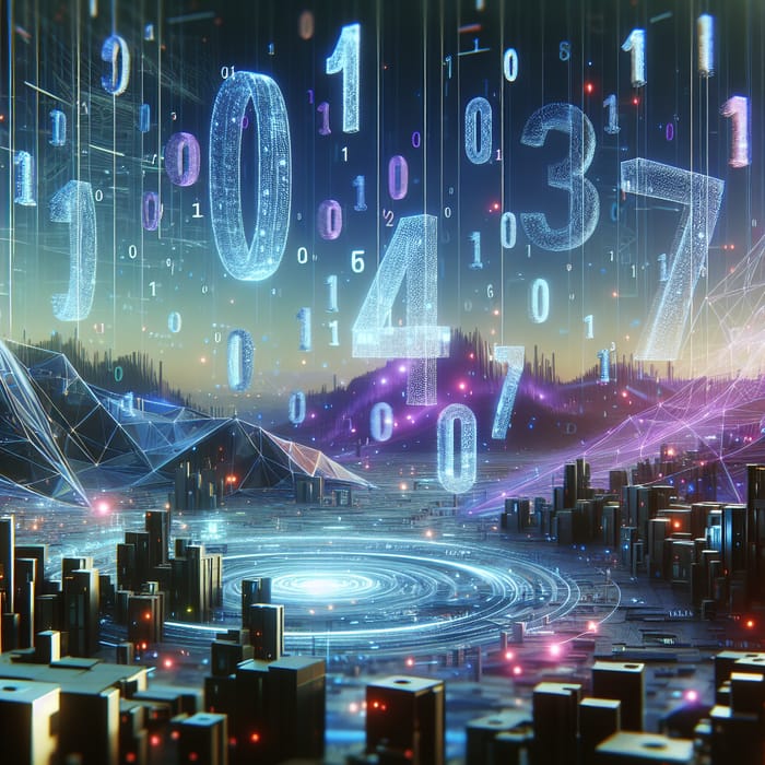 Futuristic Binary Code Landscape | Cyberpunk City Art
