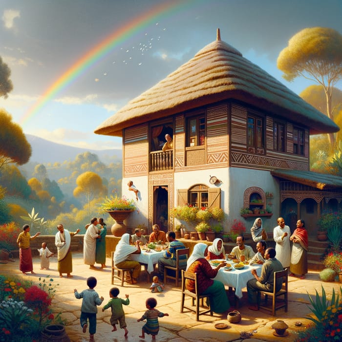 Ethiopian Style House Gathering with Colorful Rainbow