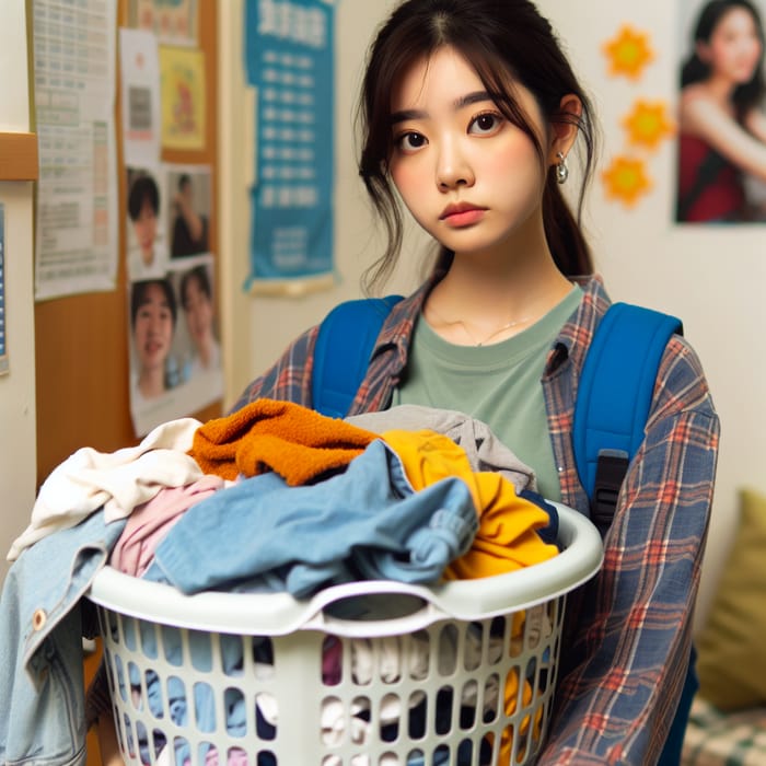 Young Female Student Washing Dirty Clothes | Dormitory Scene
