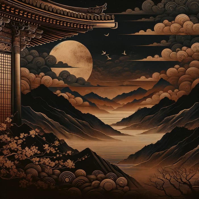 Traditional Night Mode Desktop Background: Layers of Melancholic Design