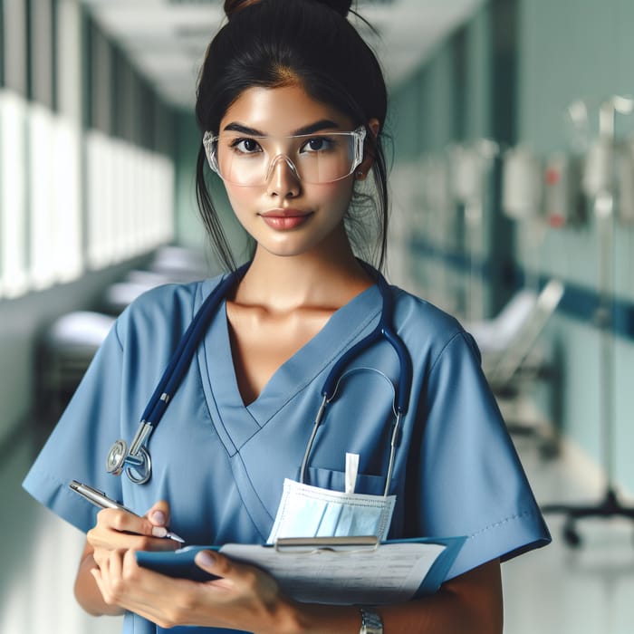 Female South Asian Nurse in Blue Scrubs - Professional Image of Nurse