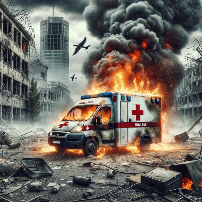 Urban Catastrophe: Burning Ambulance in Flames