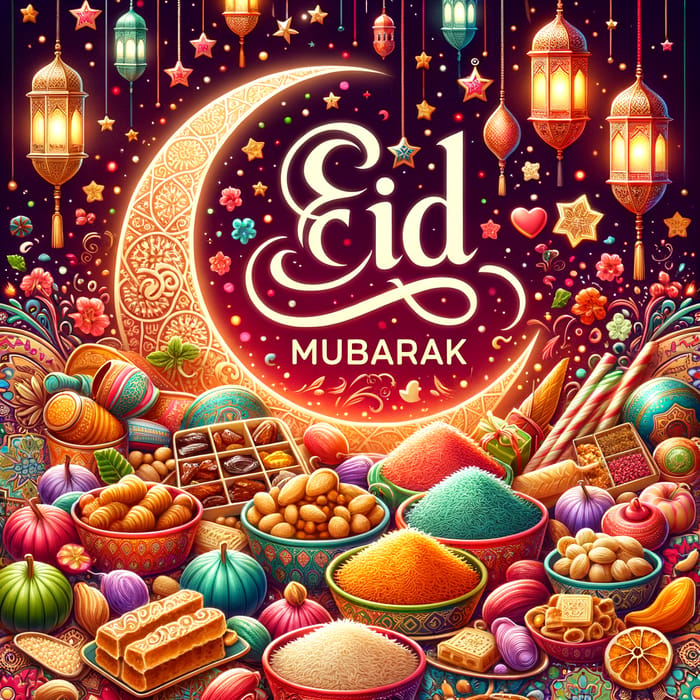 Eid ul Fitr Social Media Post | Calligraphy Greetings & Festive Delicacies