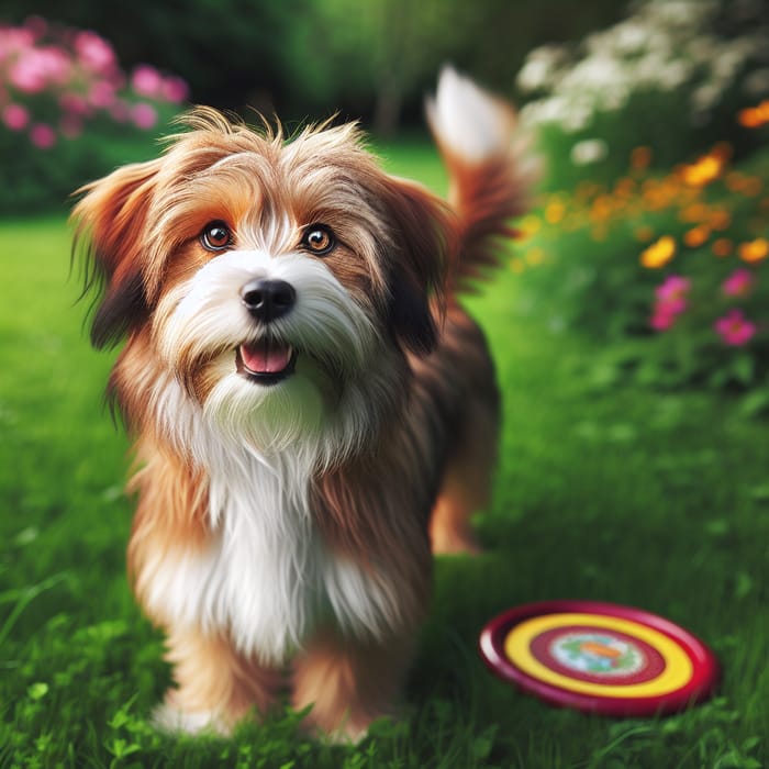 Joyful Medium-Sized Dog in Blooming Park | Pet Playfulness