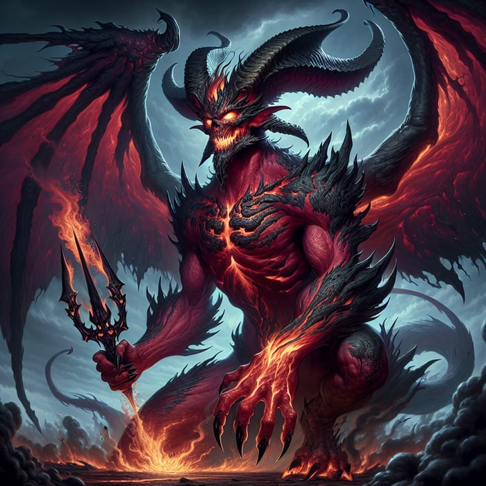 Majestic Demon with Fiery Eyes and Iron Trident