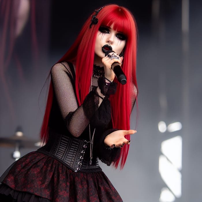 Sultry Goth Vocalist from Night Club Rocks Red Hair on Stage