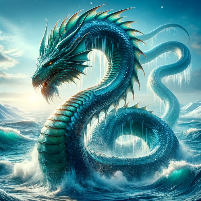 Serpent of the Sea: Mythical Creature in Jade and Cobalt