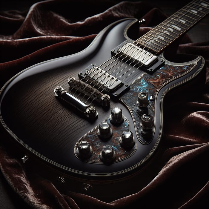 Vintage Electric Guitar with Ebony Finish | Rich Velvet Curtains