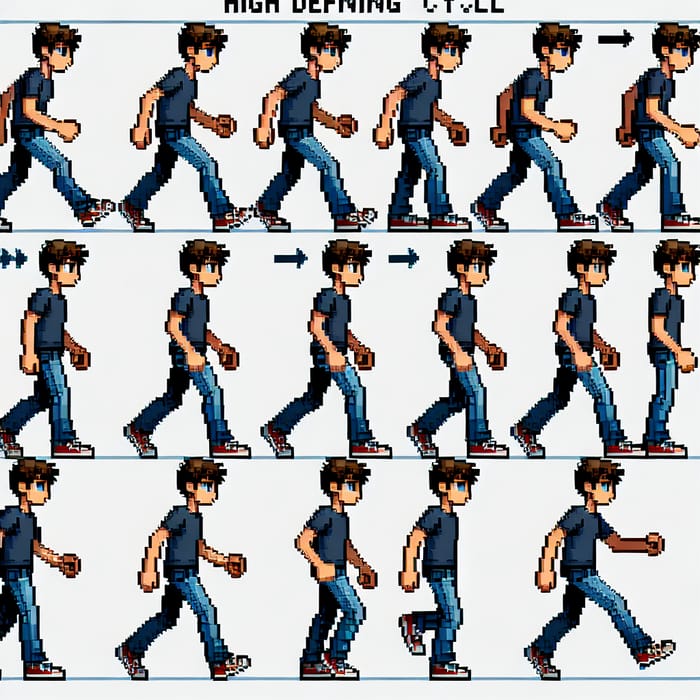 High-Definition Pixel Art Spritesheet of Young Caucasian Male Teenager Walking