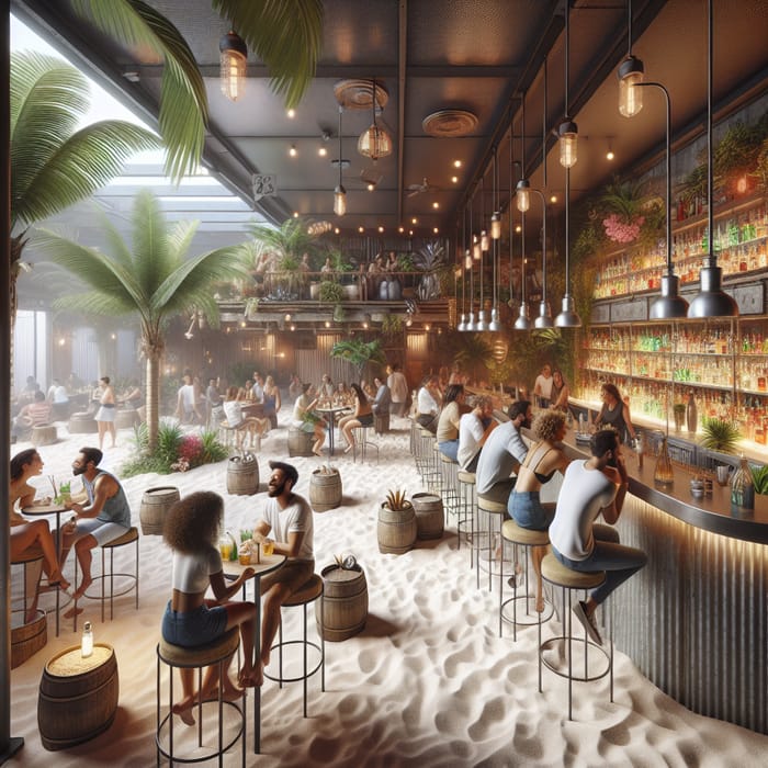 Lively Beach and Industrial Themed Bar with Sandbar Vibe