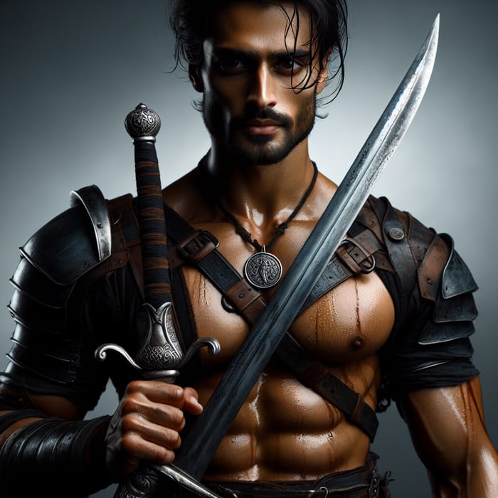 Muscular South Asian Mercenary with Broad Sword