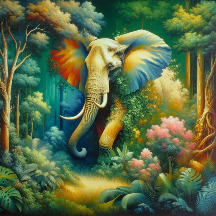 Majestic Elephant in Lush Tropical Forest | Vibrant Nature Colors