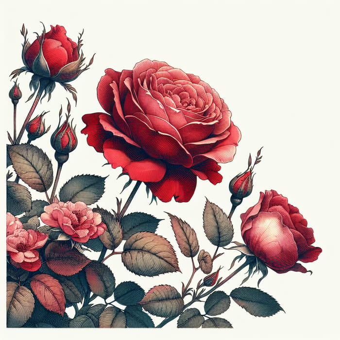 Vintage Red Rose Watercolor Illustration