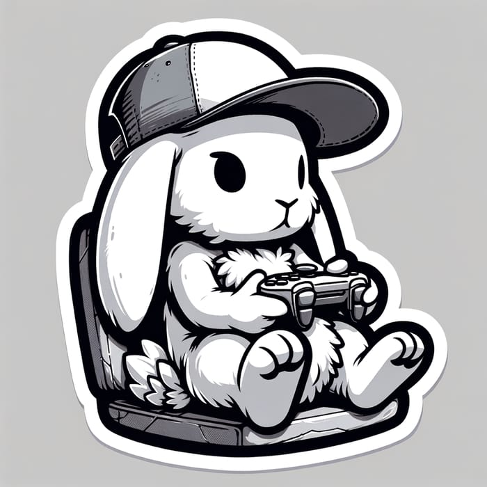 Cartoon White Rabbit Sticker Gaming with Cap