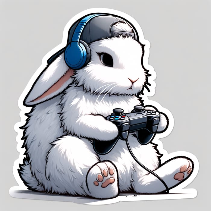 Charismatic White Rabbit Gaming Sticker - Hand-Drawn Die-Cut Design