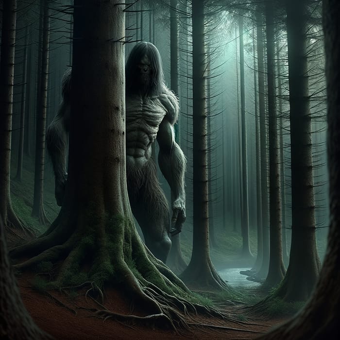 Sinister Creature Lurking in Dark Forest | Menacing Figure