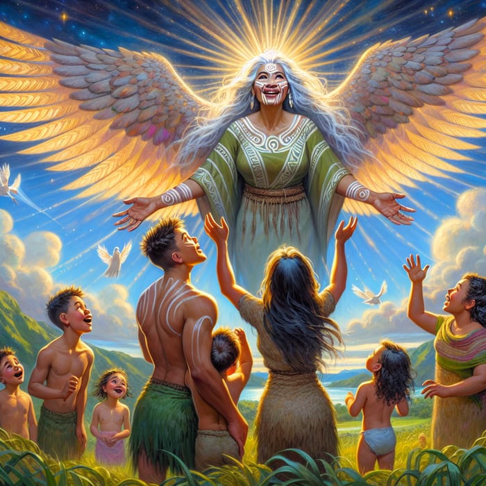 Maori Angel Radiating Celestial Light | Heavenly Scene