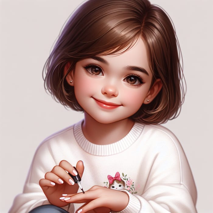 Sweet Young Girl Painting Nails | Cute Smile & Floral Sweater Design