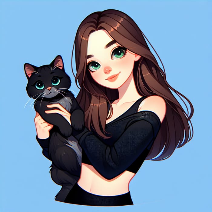 20-Year-Old Girl with Cat in Pixar-Style Portrait