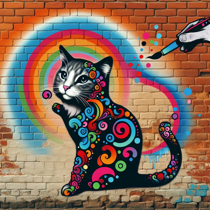 Colorful Street Art Graffiti Cat Painting