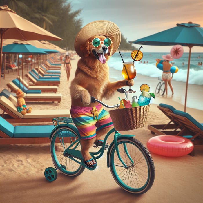Retro Beach-style Dog Biking with Tropical Vibes