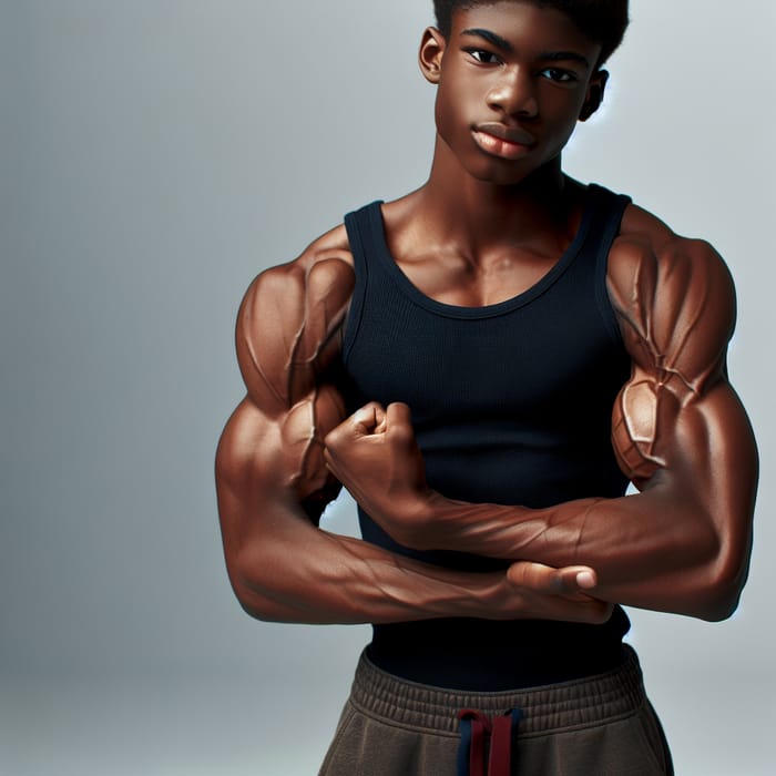 Muscular African Boy | Shirtless Flexing Biceps