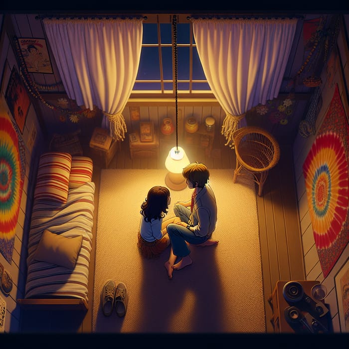 Bohemian Couple in Hippie Bedroom | Top-View Ghibli Style Moment