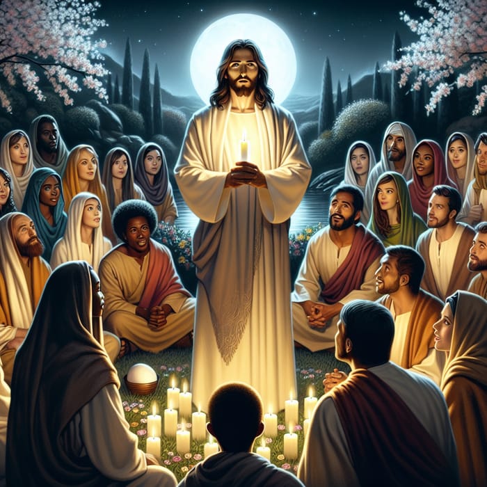 Jesus Serenely Illuminating Hope in Moonlit Easter Vigil